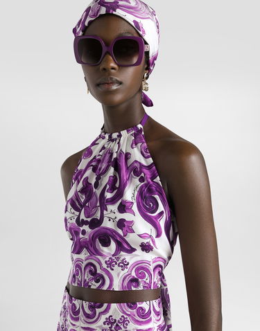 Tanktop Dolce & Gabbana Dolce & Gabbana Majolica-Print Charmeuse Halter Tie Top Lilla | F7BA8THPAE2H15DQ, 3