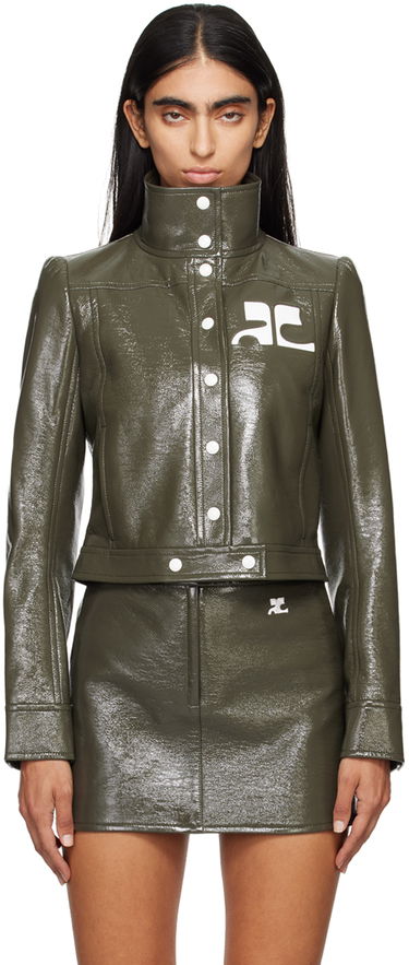 Bomberjakke Courrèges Courrèges Reedition Cropped Faux-Leather Jacket Grøn | 223CBL005VY0014, 0