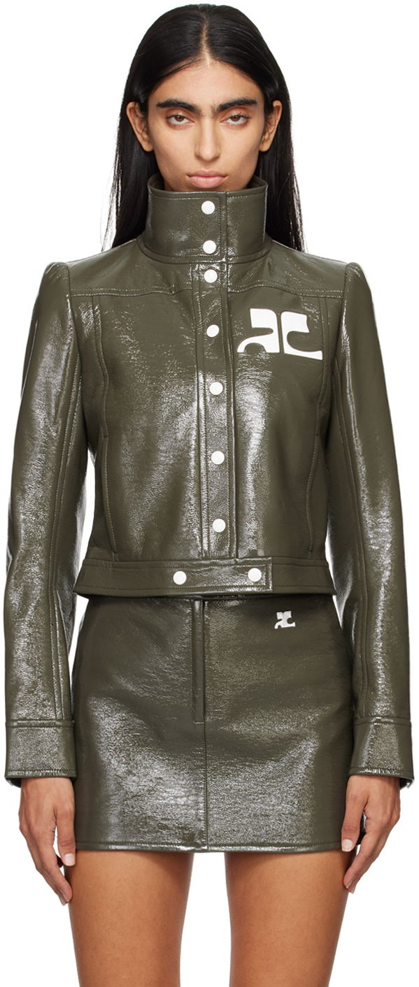 Bomberjakke Courrèges Courrèges Reedition Cropped Faux-Leather Jacket Grøn | 223CBL005VY0014