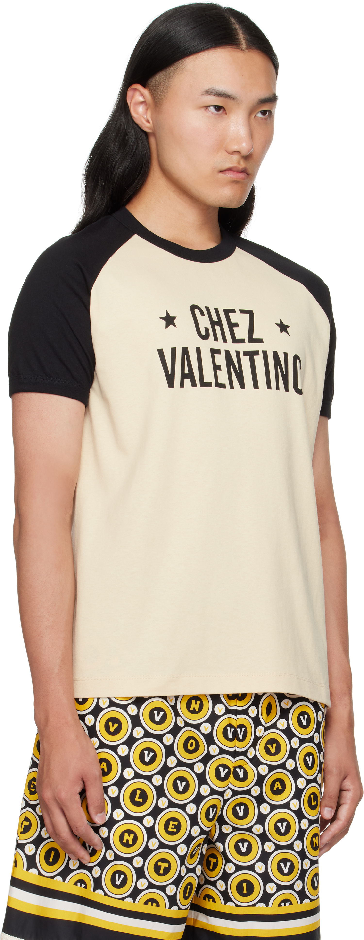 T-shirt Valentino Valentino 'Chez Valentino' Print Cotton T-Shirt Beige | 7V3MG17DAYC, 1