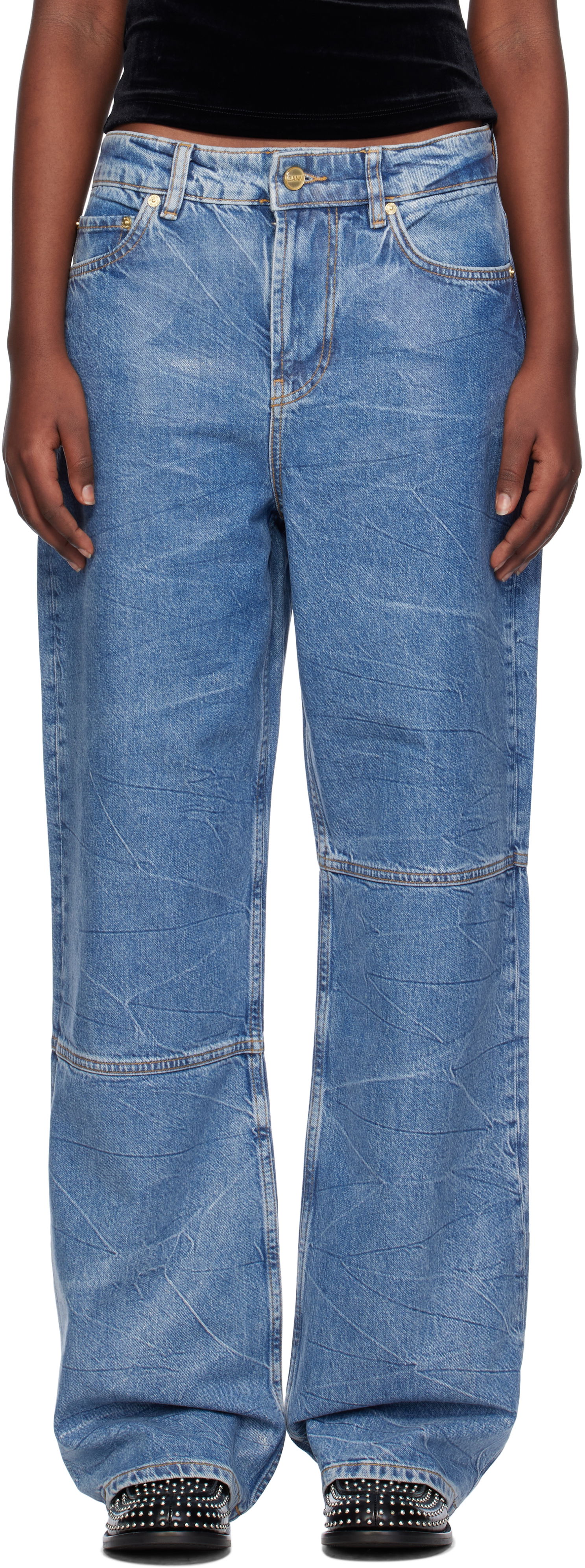 Jeans GANNI GANNI Izey Spliced Wide-Leg Jeans Blå | J1538, 0