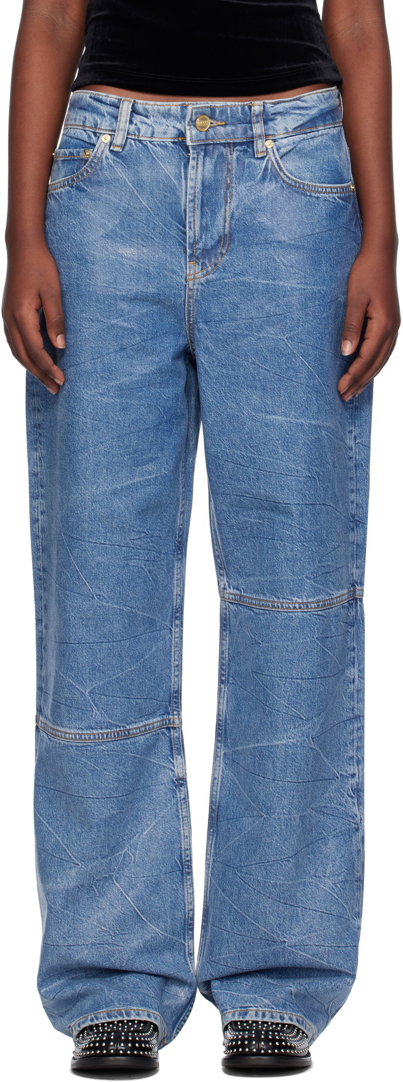 Jeans GANNI GANNI Izey Spliced Wide-Leg Jeans Blå | J1538