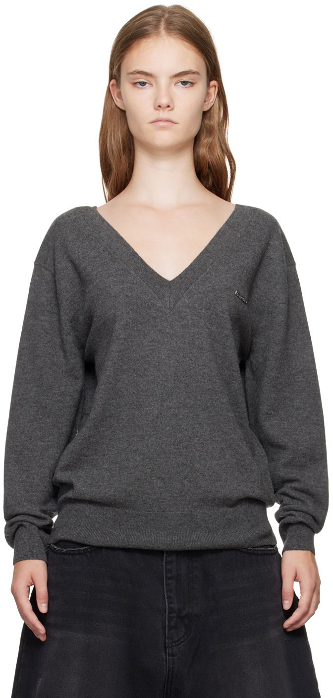 Sweater We11done Deep V-Neck Sweater Grå | WD-KT2-24-642-W-GY