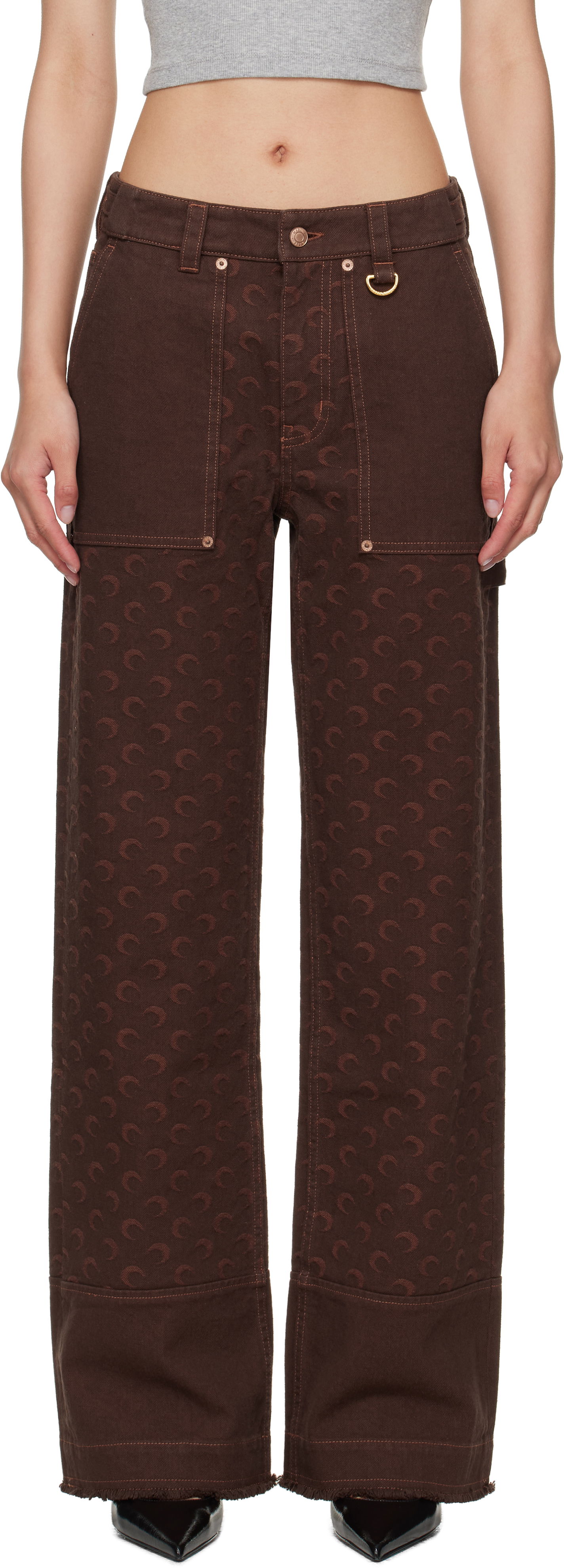 Cargo bukser Marine Serre Marine Serre Moon Jacquard Twill Workwear Cargo Pants Brun | WPA141B CWOV0063, 0