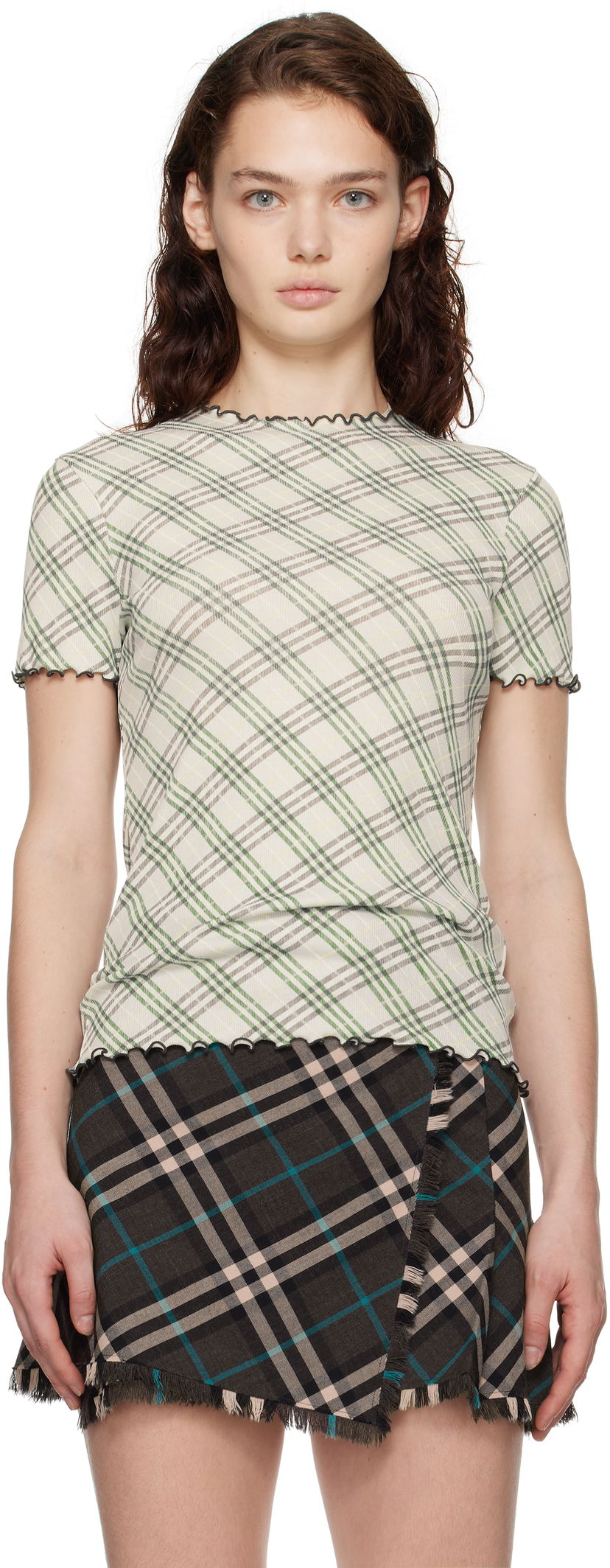 T-shirt Burberry Check Lettuce Edge T-shirt Grøn | 8101024