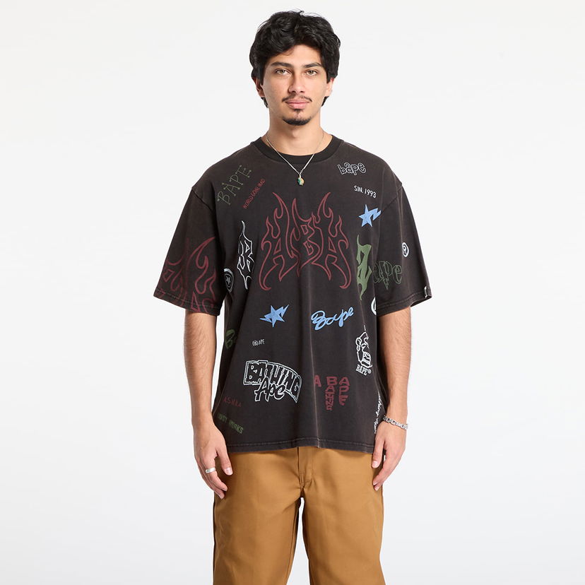 T-shirt BAPE Overall Print World Gone Mad Relaxed Fit T-Shirt Sort | 001CSL801311MBLK