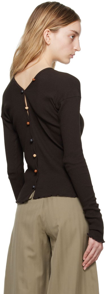 Sweater Baserange Tav Ribbed V-Neck Cardigan with Beaded Buttons Brun | TOTVC-RC-SP23, 2