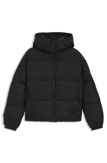 Puffer jakke BOSS Water-repellent puffer jacket with detachable hood Sort | 50546393