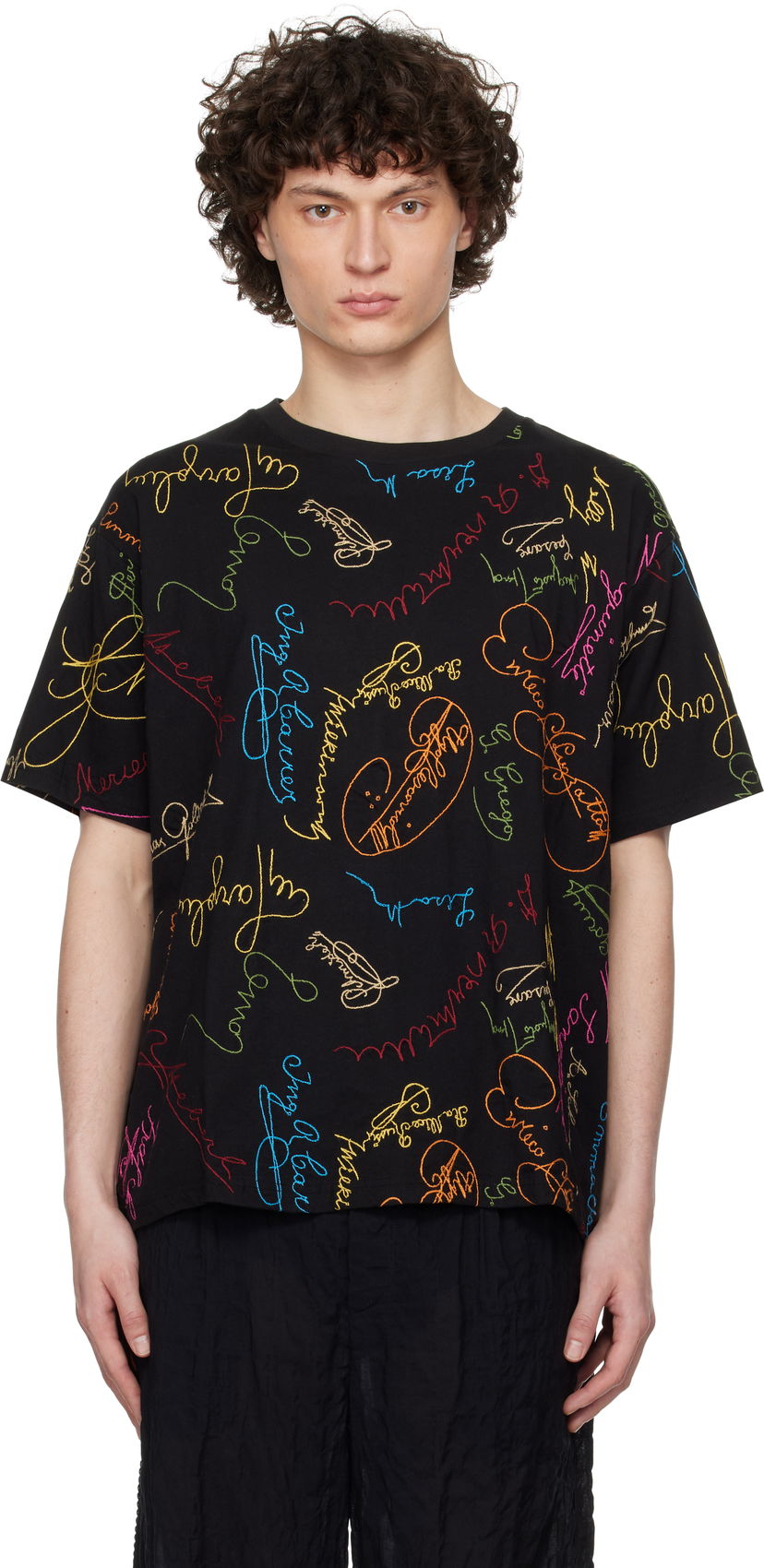 T-shirt Bode Bode Signature Scrawl Boxy T-Shirt Sort | MRS25CS050