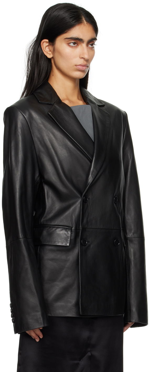 Jakke Loulou de Saison Loulou de Saison Davao Double-Breasted Leather Jacket Sort | DAVAO, 1