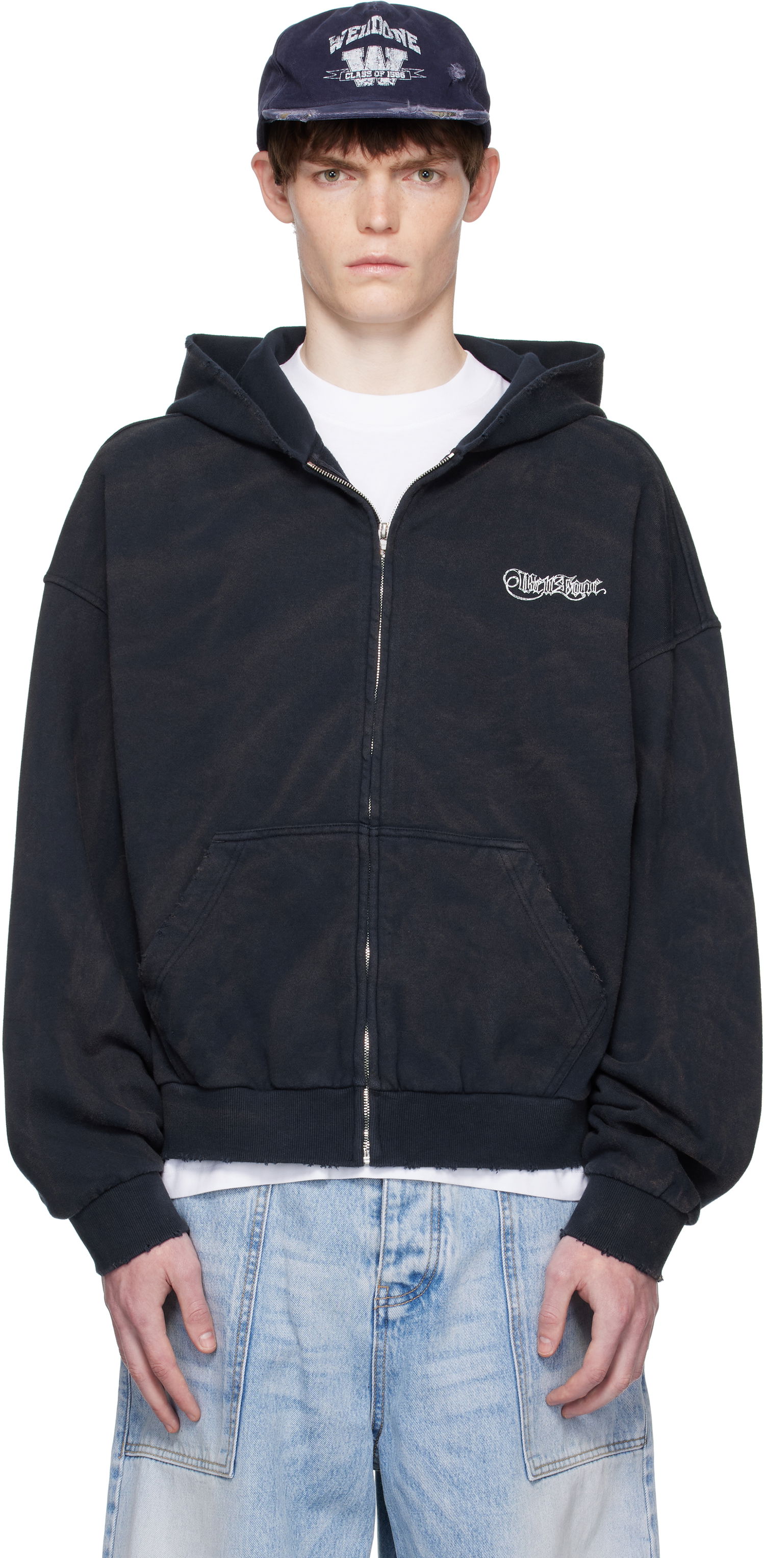 Sweatshirt We11done We11done Gothic Logo Zip-Up Hoodie Sort | WD-TJ2-25-845-U-NV, 0