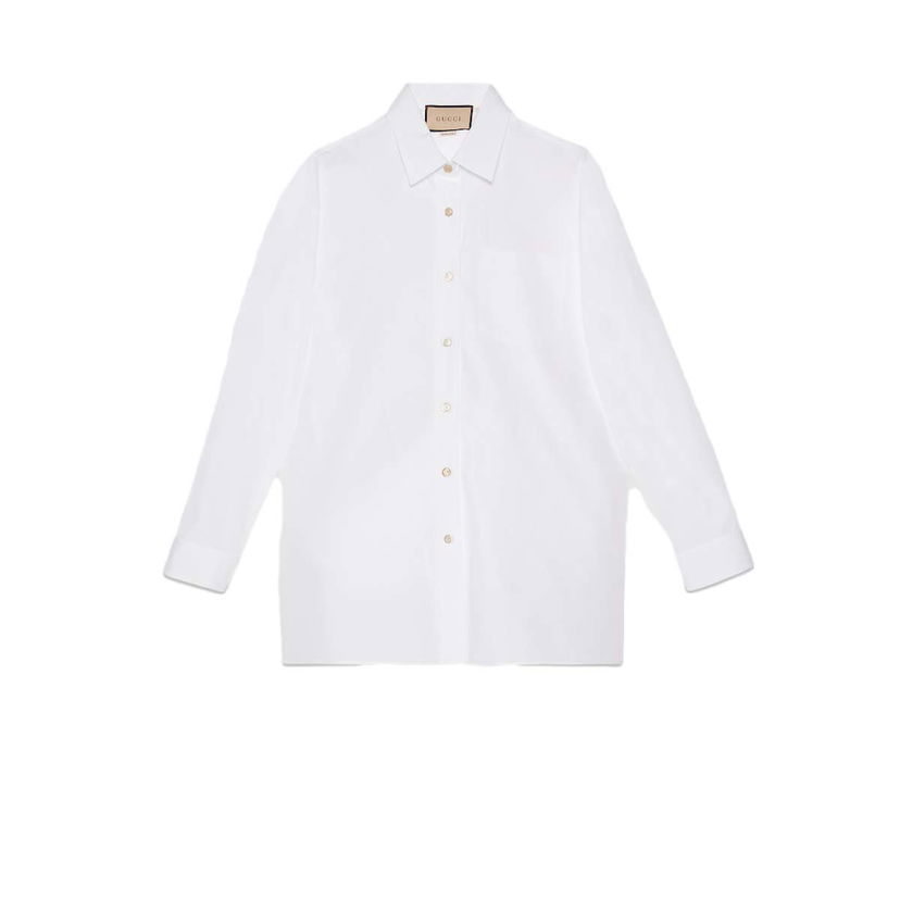 Skjorte Gucci Cotton Shirt Hvid | 759790 ZAOXQ 9000