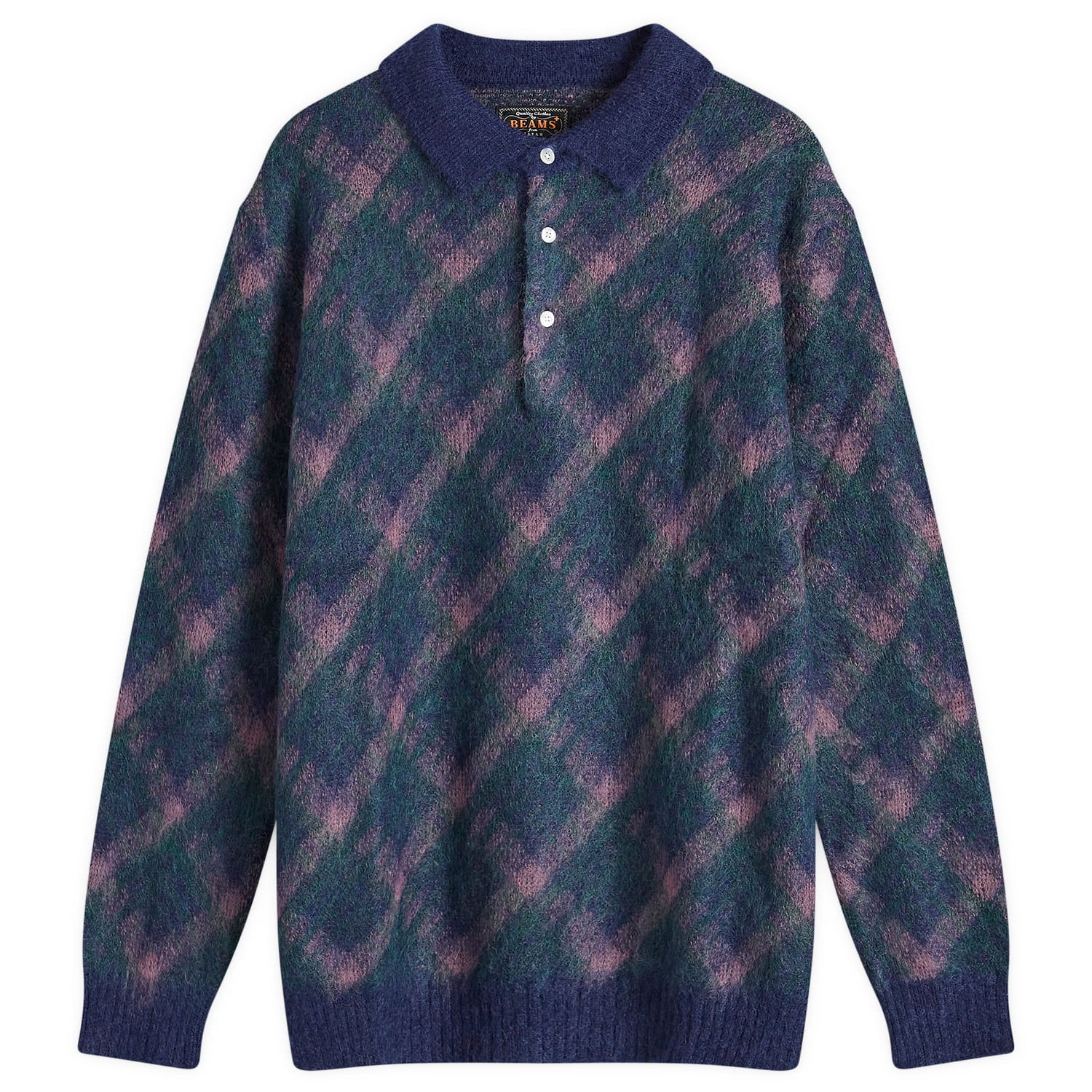 Sweater BEAMS Long Sleeve Jacquard Knit Polo Shirt Blå | 3812-0028-156-79, 1