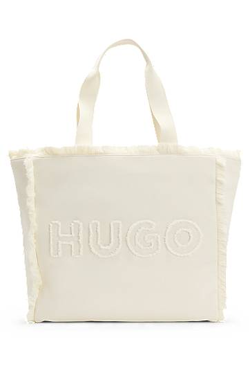 Mulepose BOSS HUGO Fringed Canvas Tote Bag Hvid | 50541867