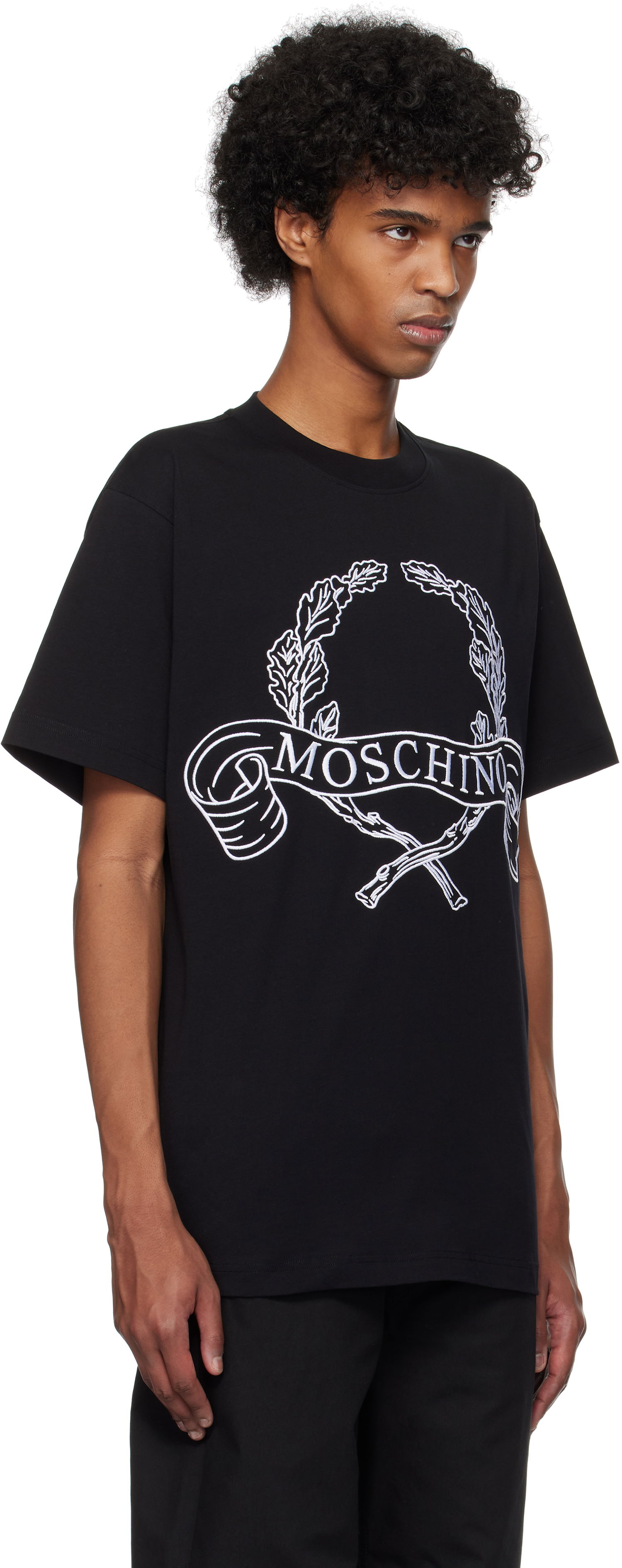 T-shirt Moschino Moschino Laurel Crown Embroidered T-Shirt Sort | 251ZZA072202411555, 1