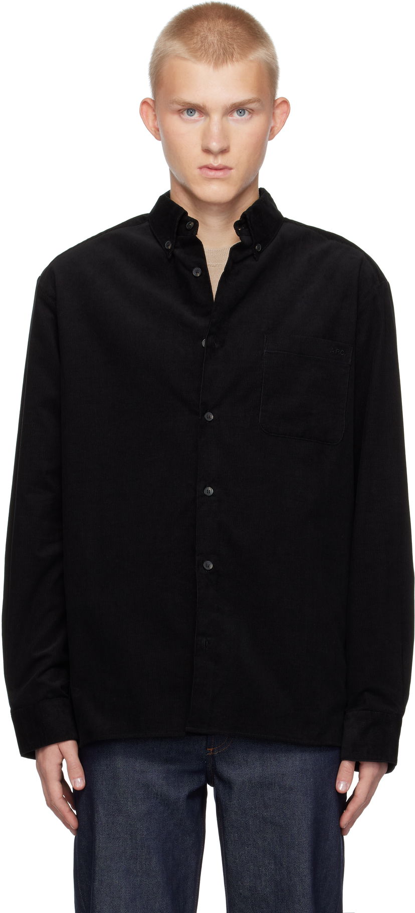 Skjorte A.P.C. Corduroy Shirt Sort | COHFR-H12599
