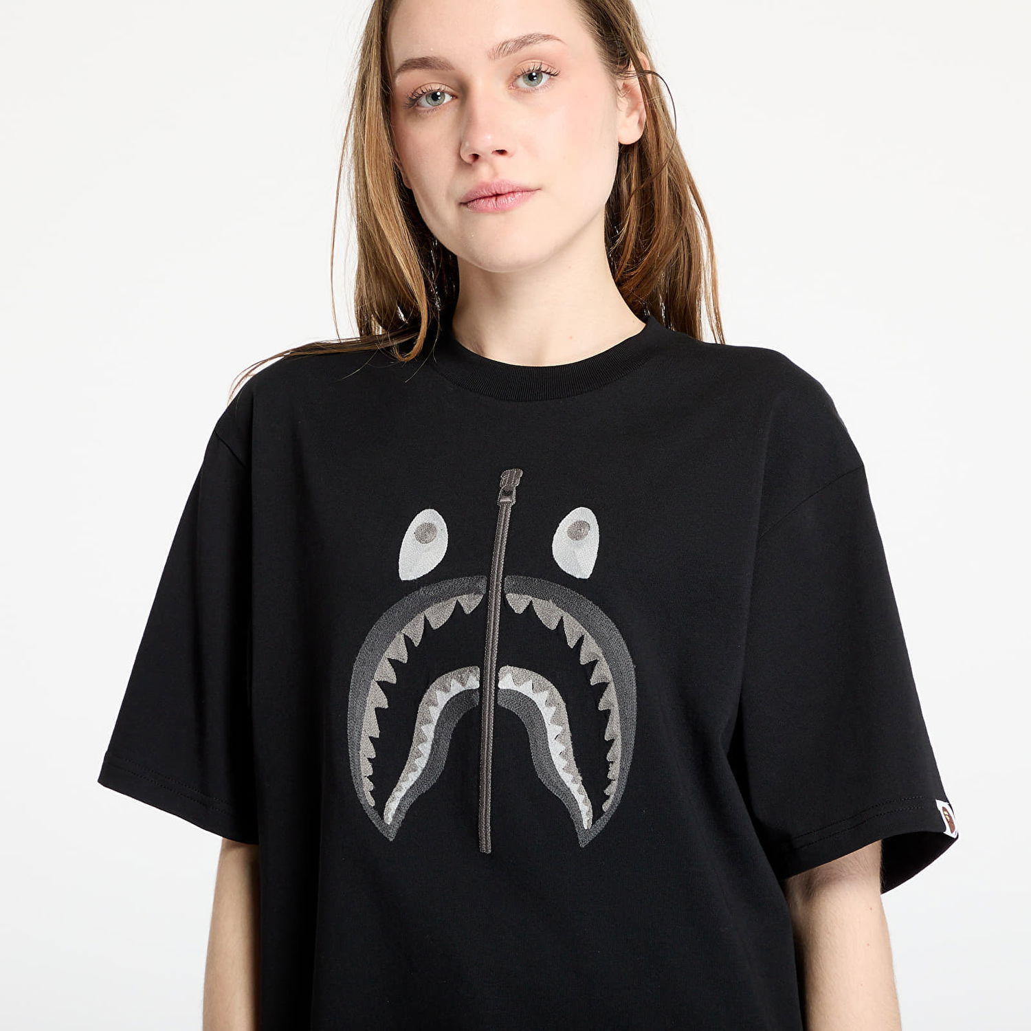 T-shirt BAPE A BATHING APE Chain Stitch Shark Relaxed Fit Tee Sort | 001CSL301343MBLK, 1