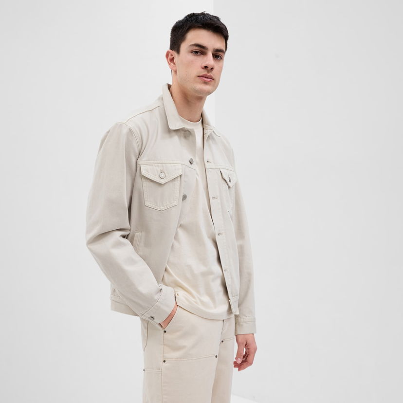 Jakke GAP Denim Jacket Grey Splash Beige | 585765-01