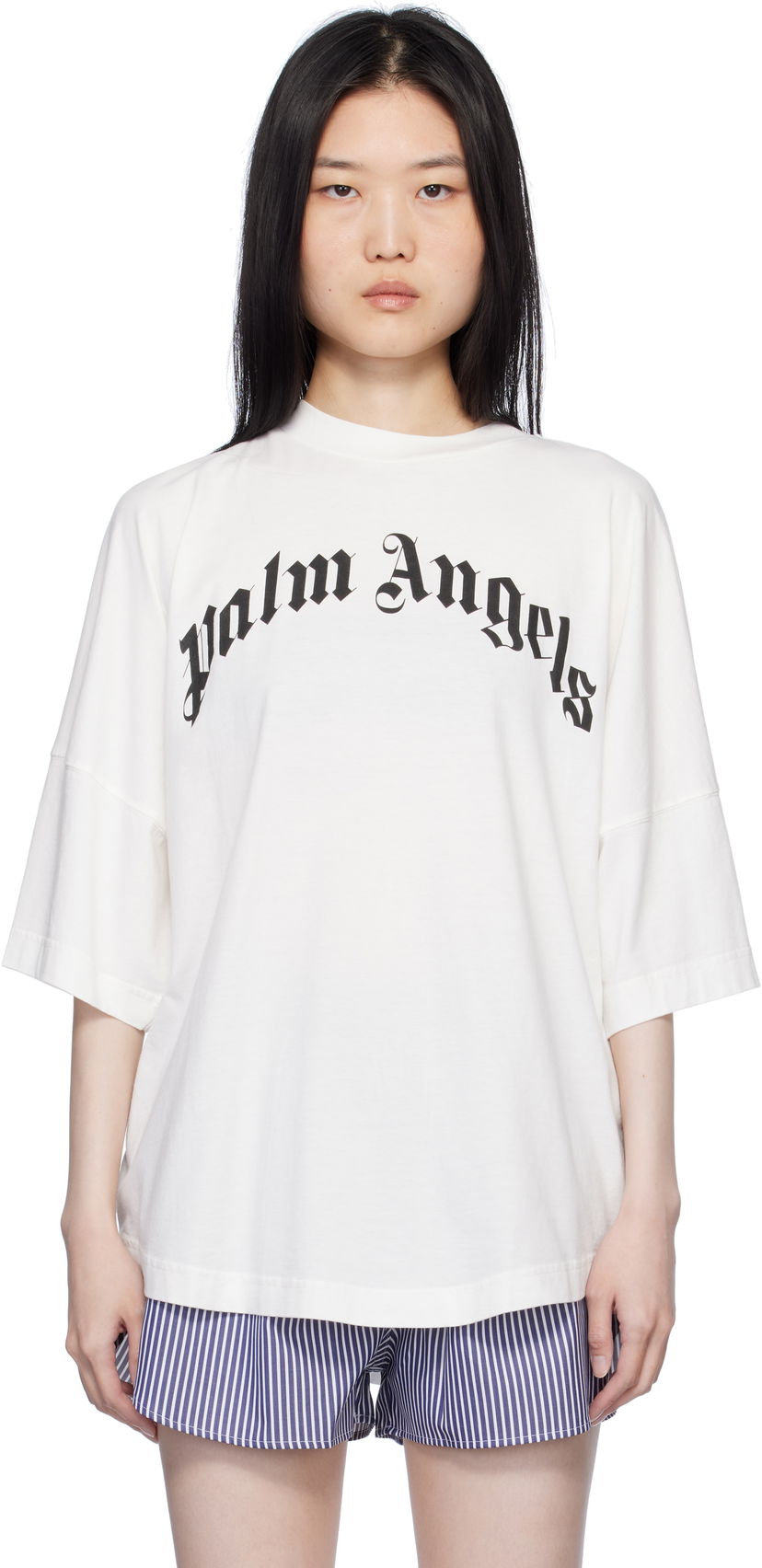 T-shirt Palm Angels Curved Logo Loose T-Shirt Hvid | PWAA023S25JER0010310