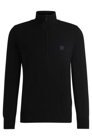 Sweater BOSS Zip-Neck Cotton-Cashmere Sweater Sort | 50527585