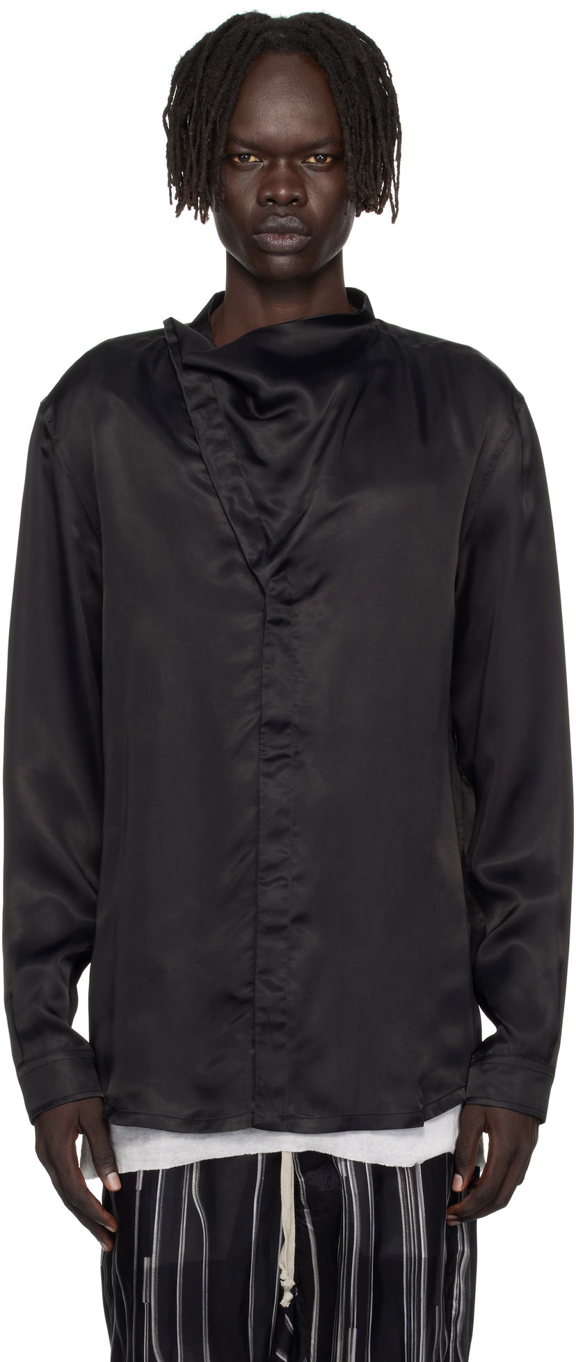 Skjorte Rick Owens Rick Owens Concordians Island Satin Shirt Sort | RU02E1299 HSCH