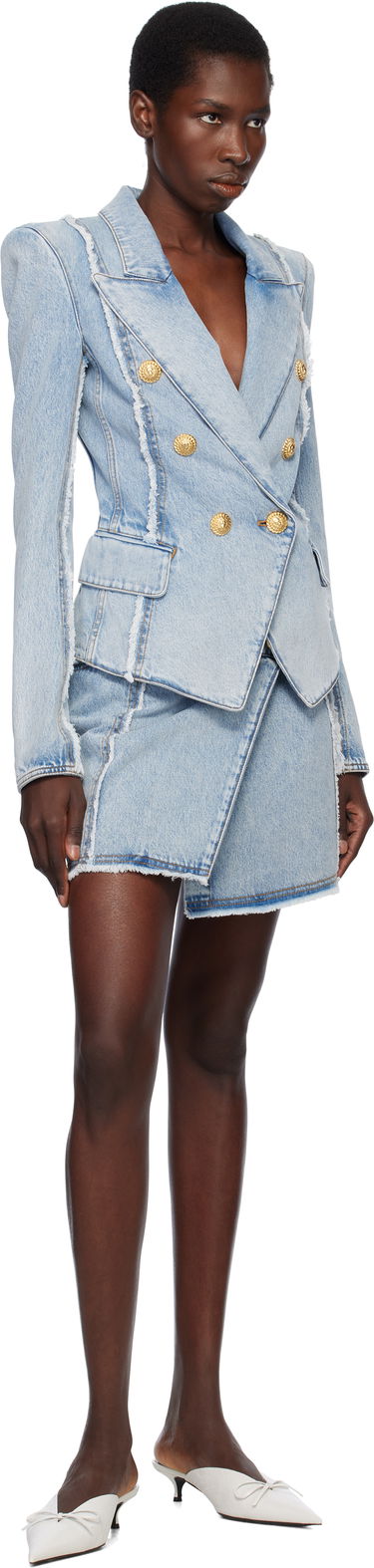 Nederdel Balmain Balmain Asymmetric Denim Miniskirt Blå | EF0LA535DF75, 3