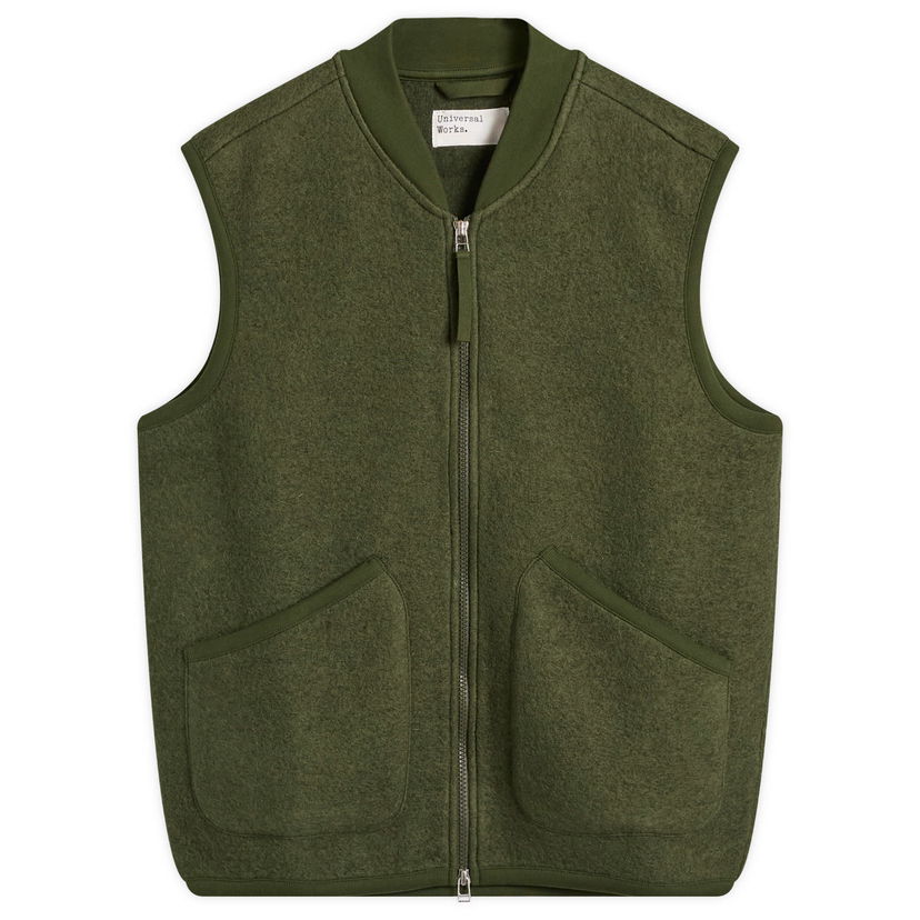 Vest Universal Works Universal Works Wool Fleece Zip Vest Grøn | 00015-OLV