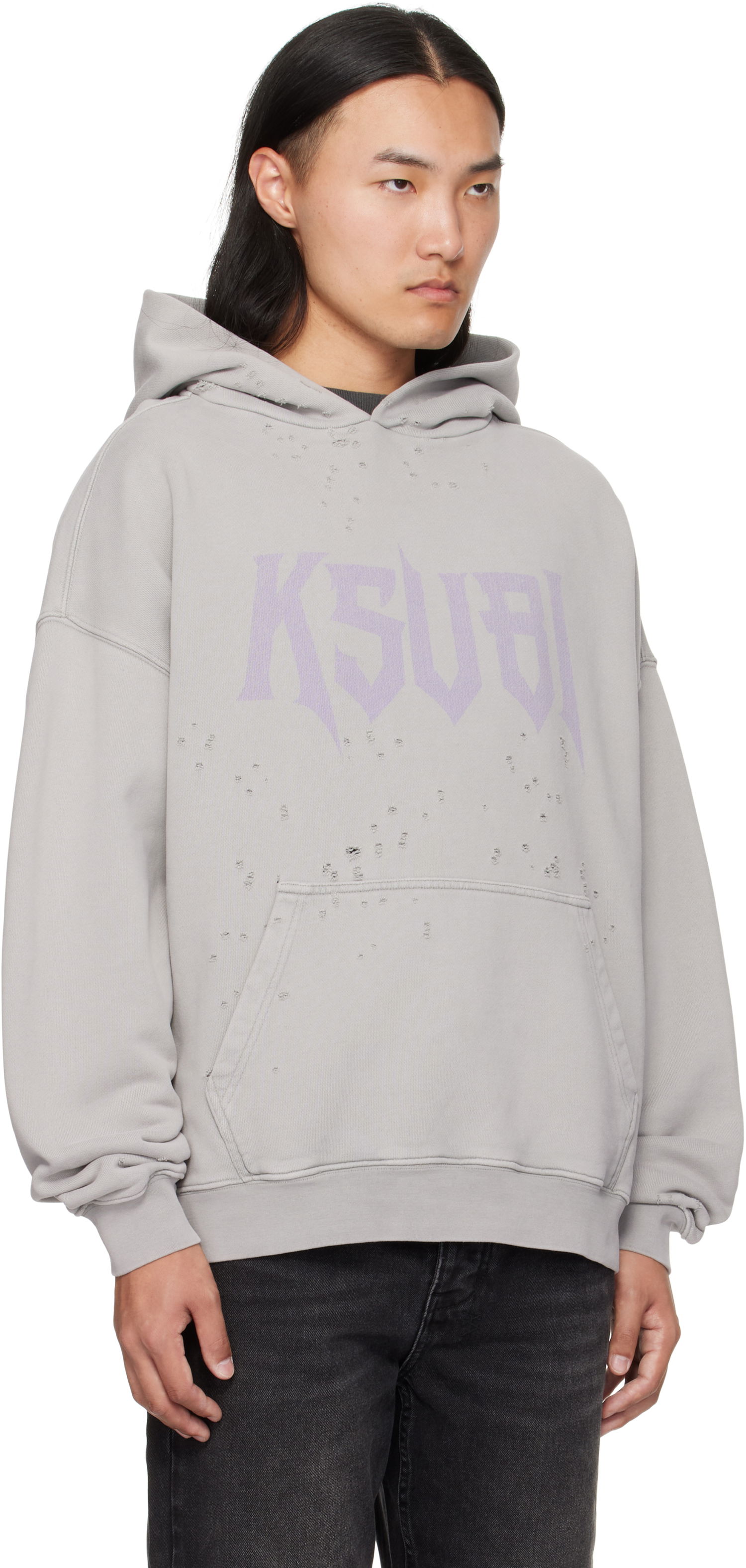 Sweatshirt Ksubi Blasted Hoodie Grå | MFA25FL005, 1