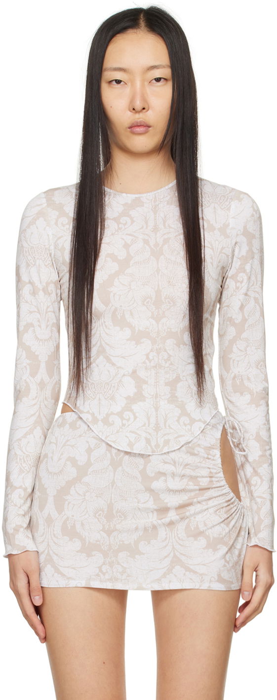 Kjole Miaou Miaou Etta Long Sleeve Top and Mini Skirt Set Beige | 7130TJBBAT