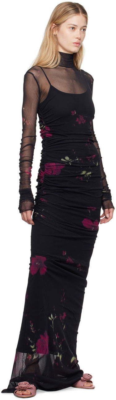 Kjole Blumarine Rose Print Sheer Maxi Dress Sort | A422A531A, 3