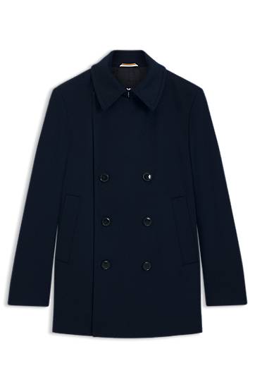 Frakker BOSS Slim-Fit Wool and Cashmere Peacoat Mørkeblå | 50551081