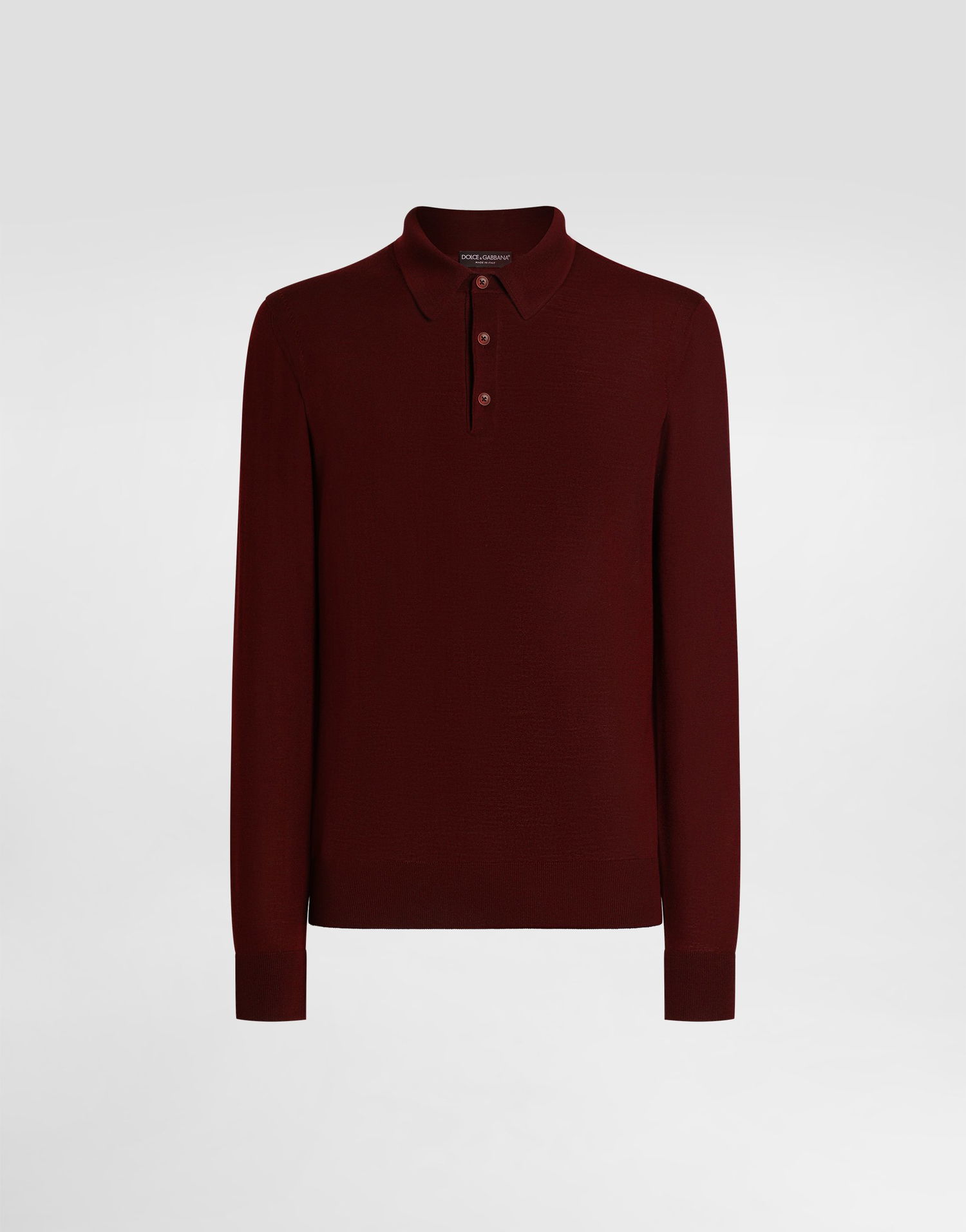 Polo skjorte Dolce & Gabbana Dolce & Gabbana Fine-Gauge Wool Long Sleeve Polo Shirt Bourgogne | GXZ25TJDVBVF0130, 0