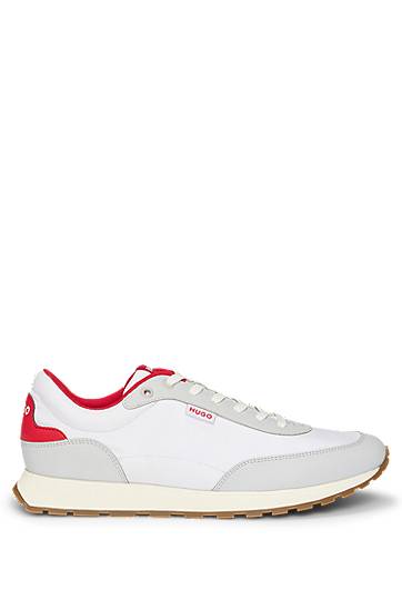 Tøj BOSS HUGO Mixed-Material Logo Flag Trainers Hvid | 50542721, 1