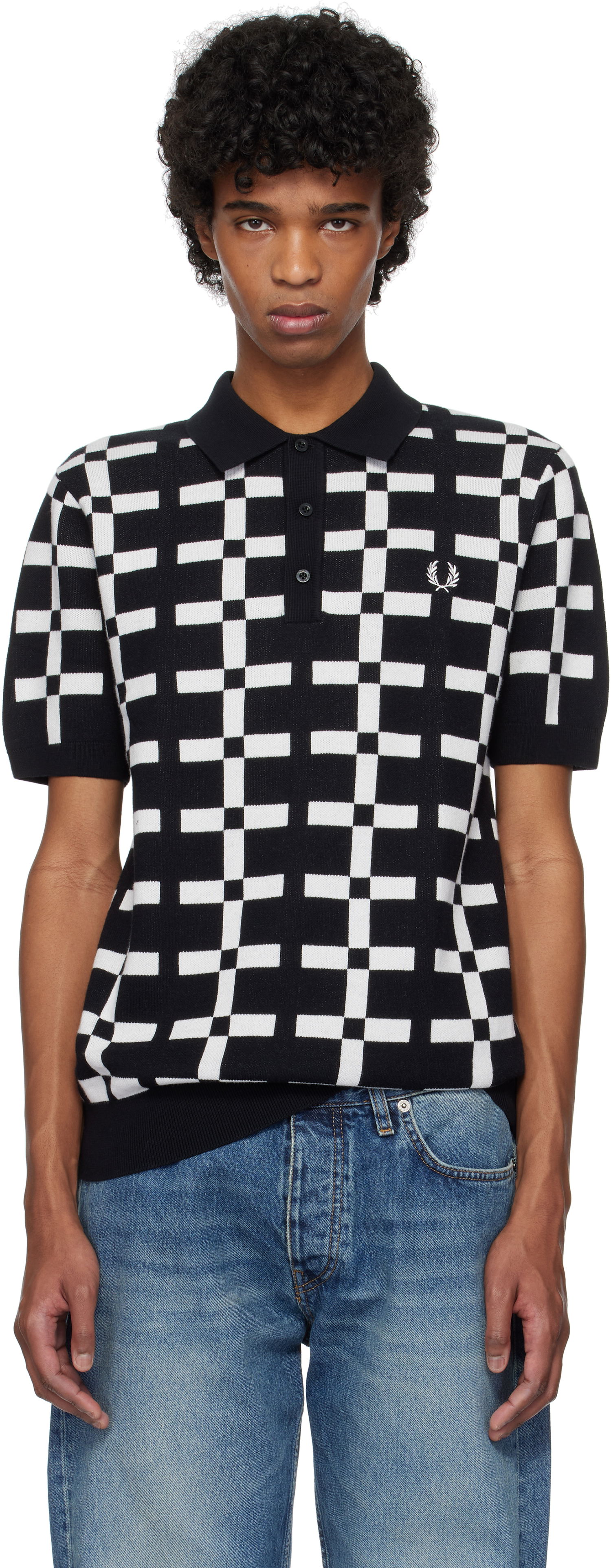 Polo skjorte Fred Perry Fred Perry Geometric Jacquard Knit Polo Sort | K9719, 0
