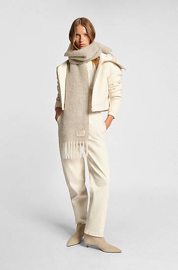 Tørklæde BOSS Italian-made fringed scarf with wool and alpaca Beige | 50551696, 1