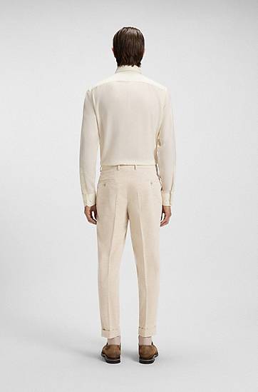 Bukser BOSS Relaxed-fit pleated trousers in cotton-alpaca corduroy Beige | 50549641, 1
