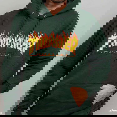 Sweatshirt Thrasher Thrasher Flame Logo Hoodie Grøn | 144464 Forest Green, 2