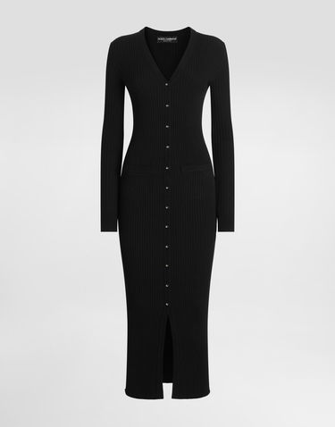 Kjole Dolce & Gabbana Dolce & Gabbana Long Ribbed Knit Midi Dress with Button Closure Sort | FXV37TJCVXGN0000, 0