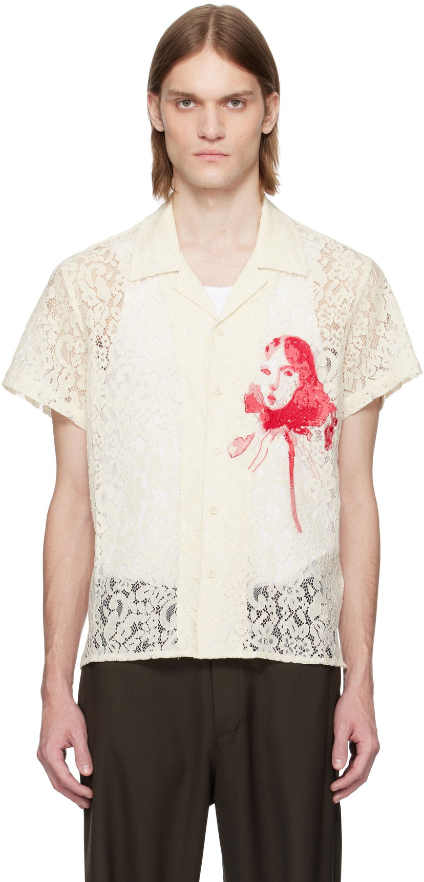 Skjorte KidSuper KidSuper Lace Girl Painting Shirt Hvid | SS25-SST-06
