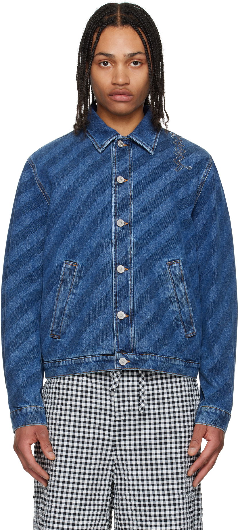 Jakke Marni Marni Striped Denim Jacket Blå | JUJU0050S0 USCX36
