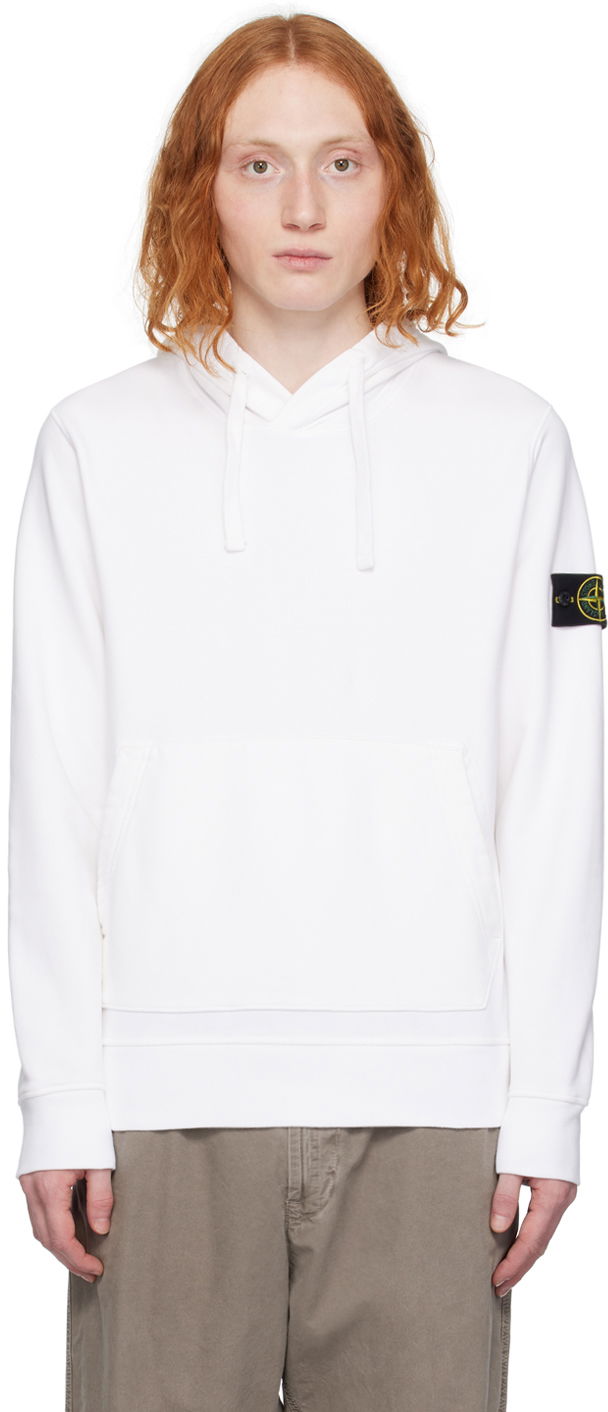 Sweatshirt Stone Island Garment-Dyed Hoodie Hvid | 801564151
