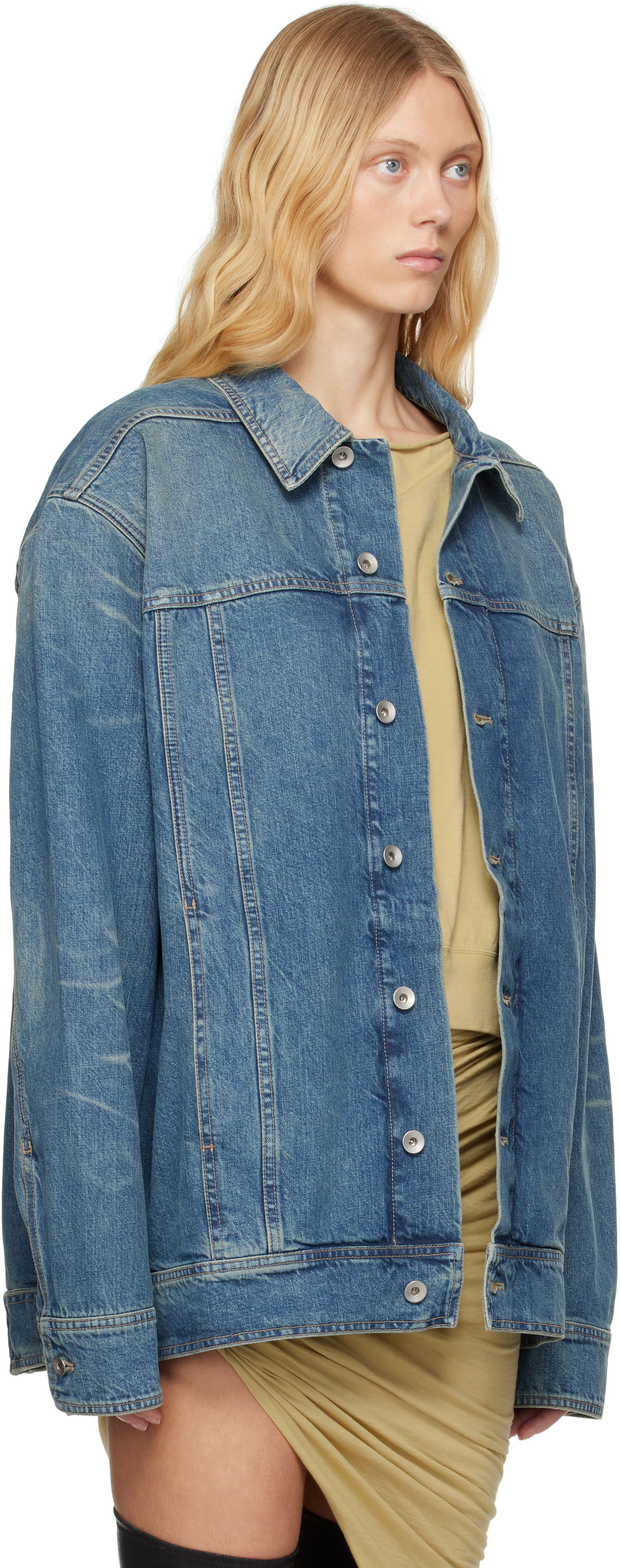 Jakke Rick Owens Rick Owens DRKSHDW Hollywood Jumbo Worker Denim Jacket Blå | DS01E3706 DWB, 1