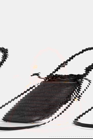 Håndtaske GANNI Bou Braided Handle Crocodile-Embossed Drawstring Bucket Bag Brun | A6697, 2