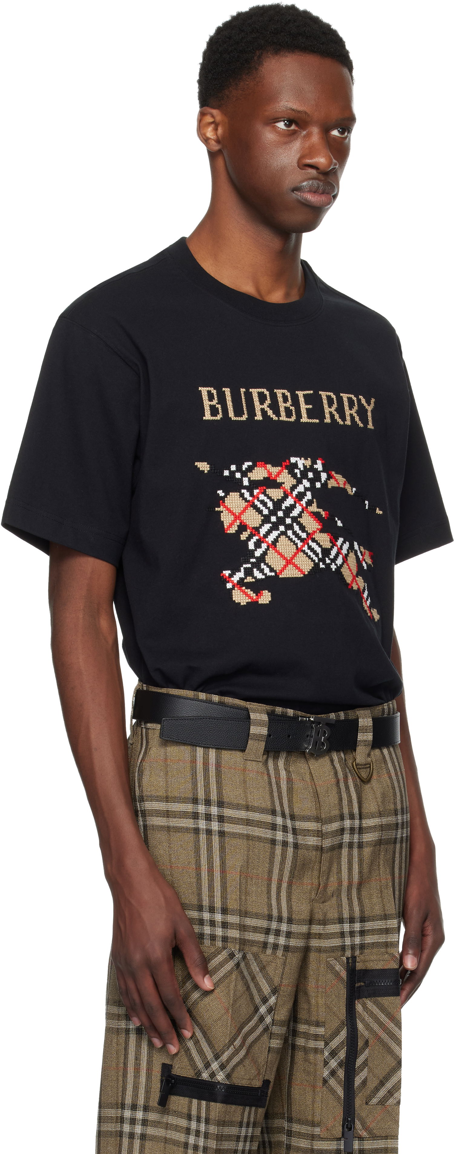 T-shirt Burberry Cross Stitch Horseferry Print Cotton T-Shirt Sort | 8109021, 1