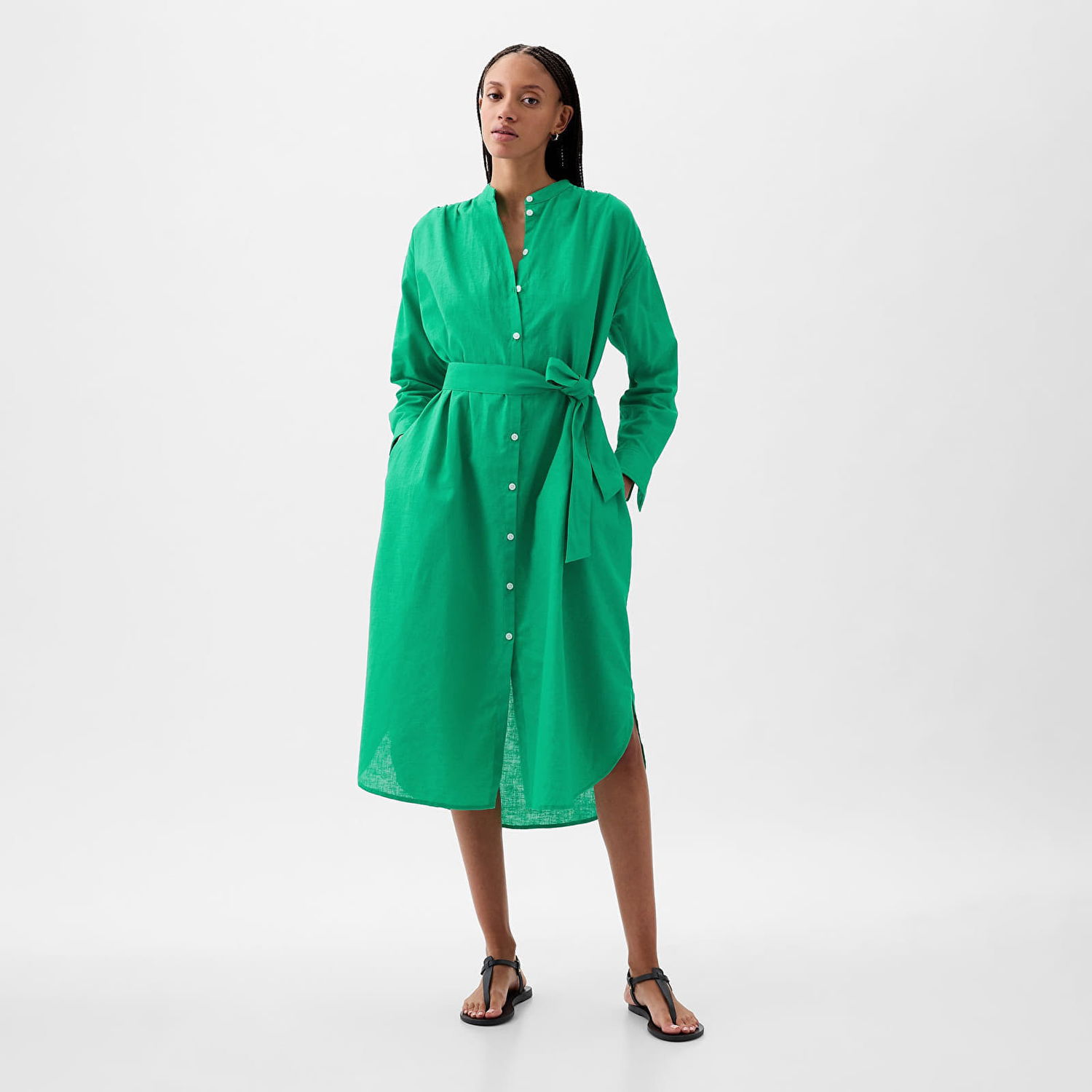 Kjole GAP Dresses Longsleeve Linen Maxi Dress Simply Green Grøn | 857614-03, 0
