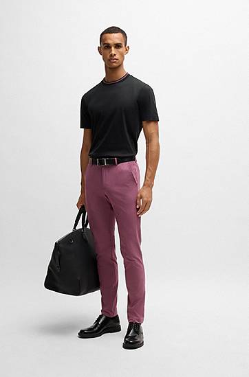 T-shirt BOSS Slim Fit Mercerized Cotton Tee with Collar Stripe Sort | 50531793, 1