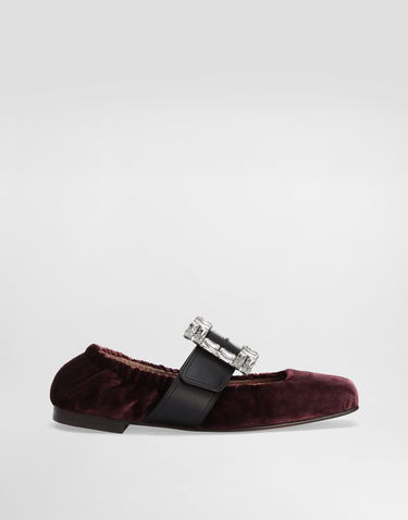 Tilbehør Dolce & Gabbana Dolce & Gabbana Velvet Ballet Flats with Jeweled Buckle Bourgogne | CB0249A65048S702, 0