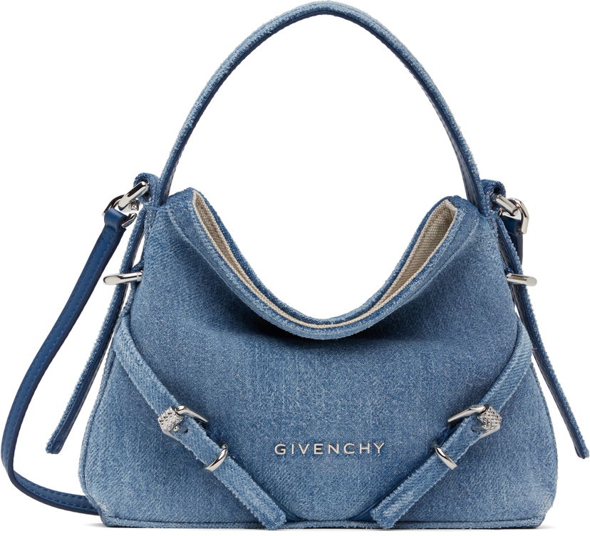 Håndtaske Givenchy Givenchy Nano Voyou Denim Shoulder Bag Blå | BB60NHB27U420