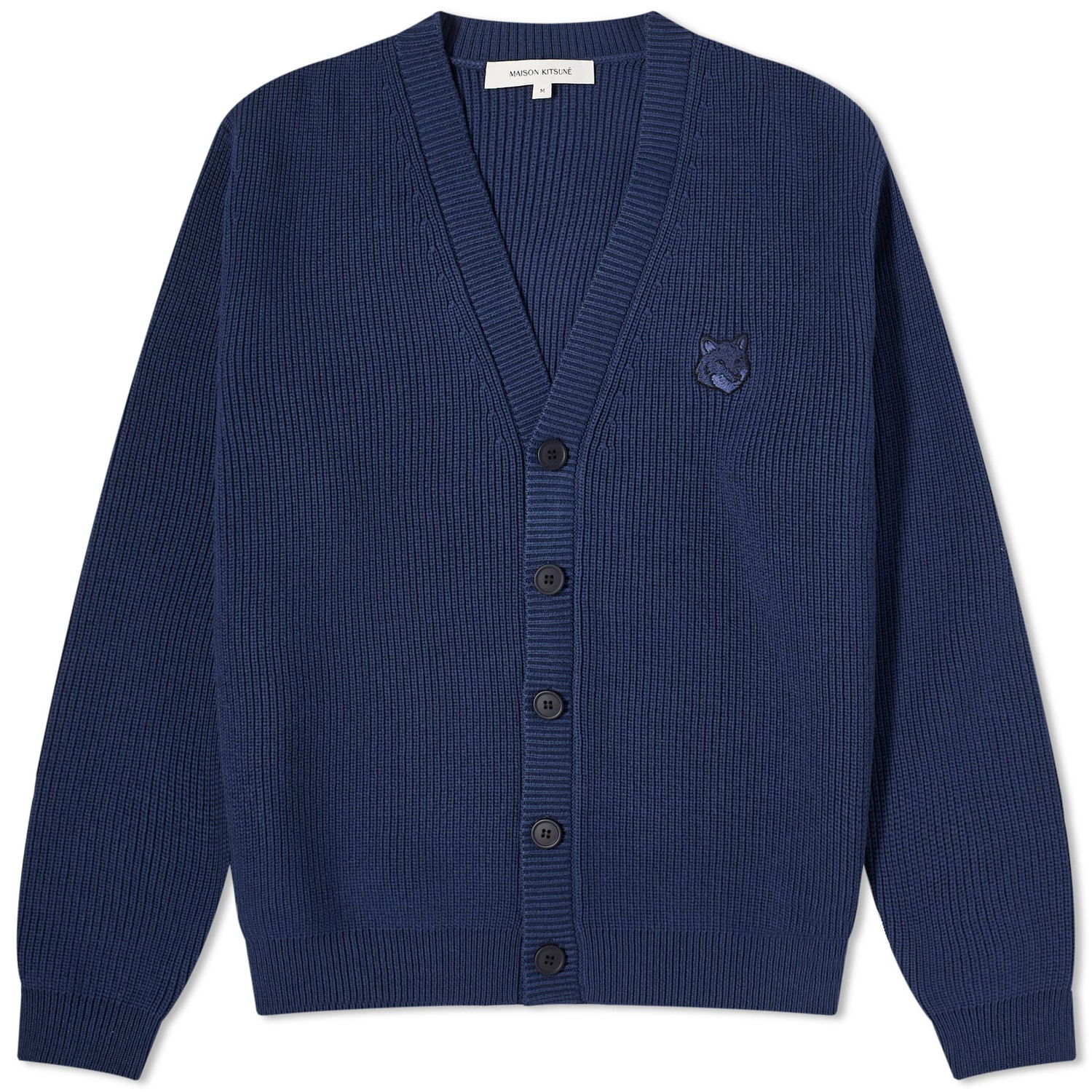 Sweater MAISON KITSUNÉ Maison Kitsuné Bold Fox Head Ribbed Cardigan Mørkeblå | MM00506KT1098-P476, 0