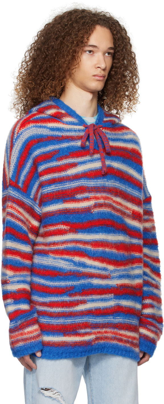 Sweater ERL ERL Striped Knit Hoodie Rød | ERL07N015, 1